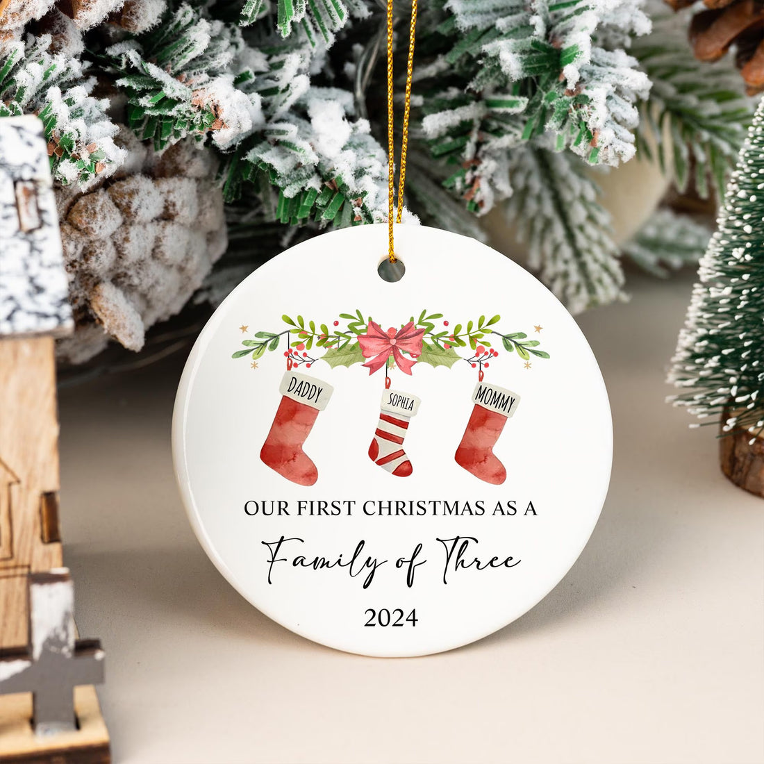 Personalized First Christmas As A Family Of Four Ornament, Family Of 4, Baby's First Christmas Ornament, Family With Baby And Pet Ornament