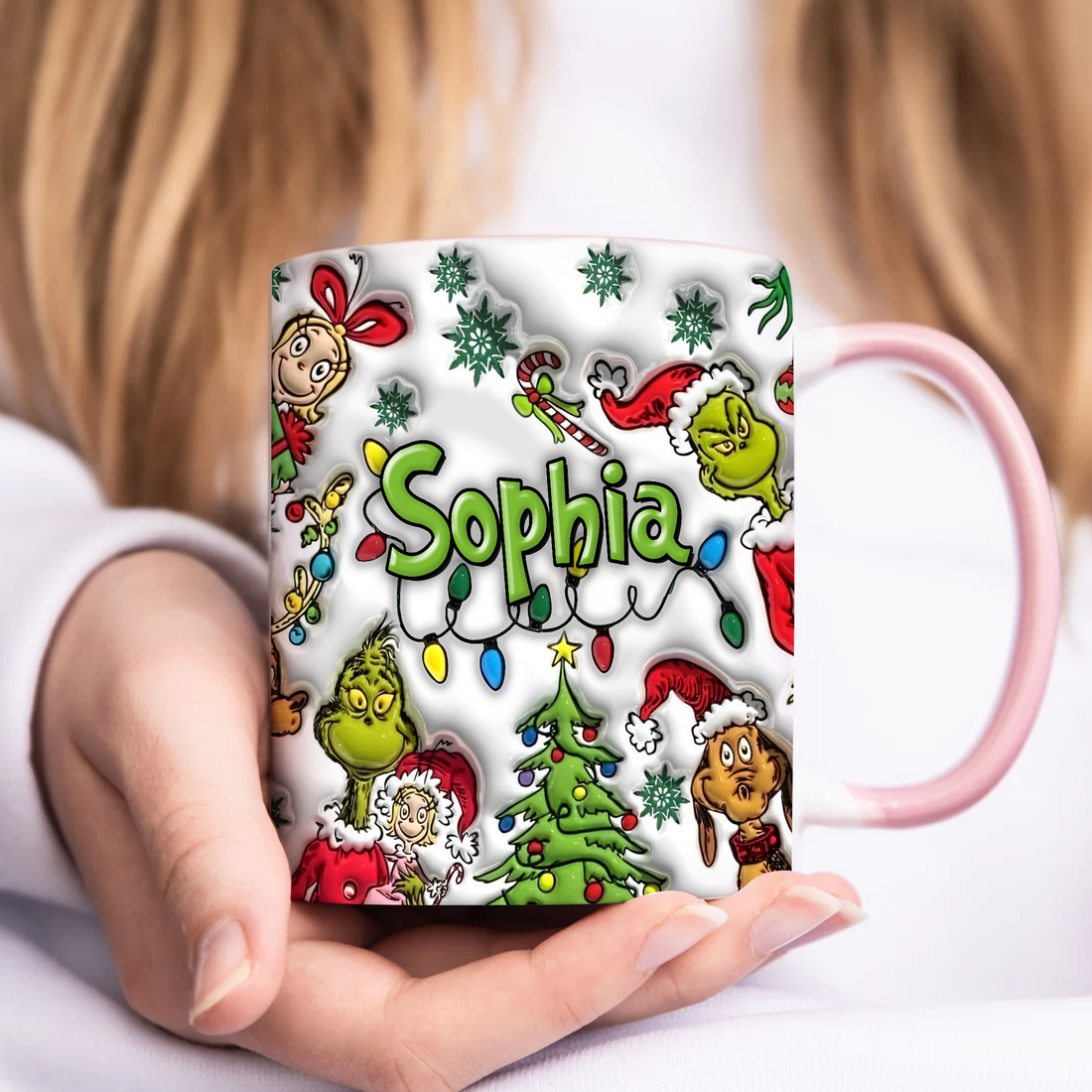 Personalized Green Monster Family Accent Mug, Inflated Whoville Mug, Funny Merry Grinchmas Mug, Grinchy Squad Two Tone Coffee Cup