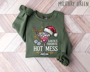 Santa's Hot Mess Sweater, Christmas Martini Hoodie, Christmas Drink Sweatshirt