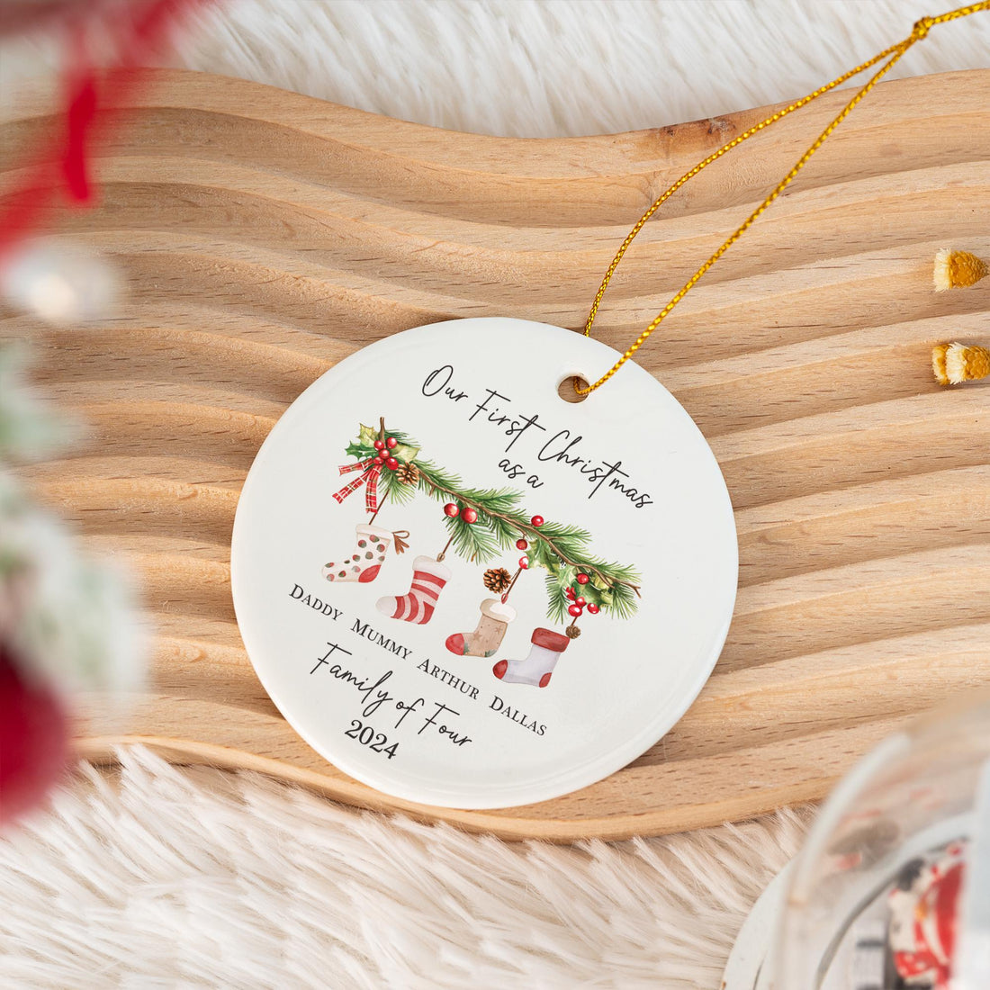 First Christmas as Family of 4, Personalised Family First Christmas Bauble, Baby First Christmas Tree Ornament, New Family Xmas Ornament